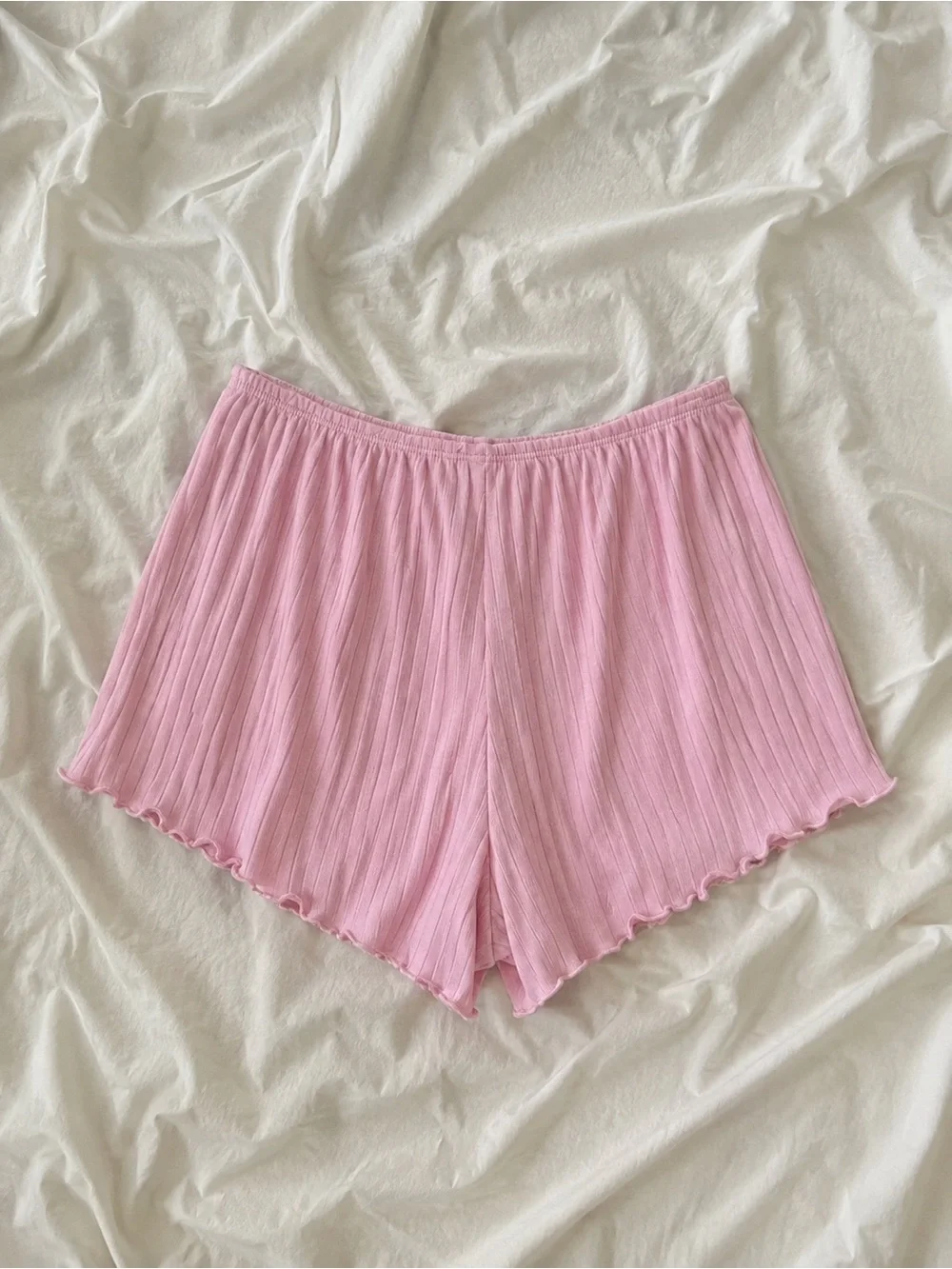 Auden Light Pink Ribbed Short Sleeve Top & Ruffle Hem Shorts Sleep Set Sz S NWT